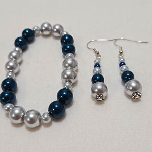Silver and Blue Pearl Jewelry Set